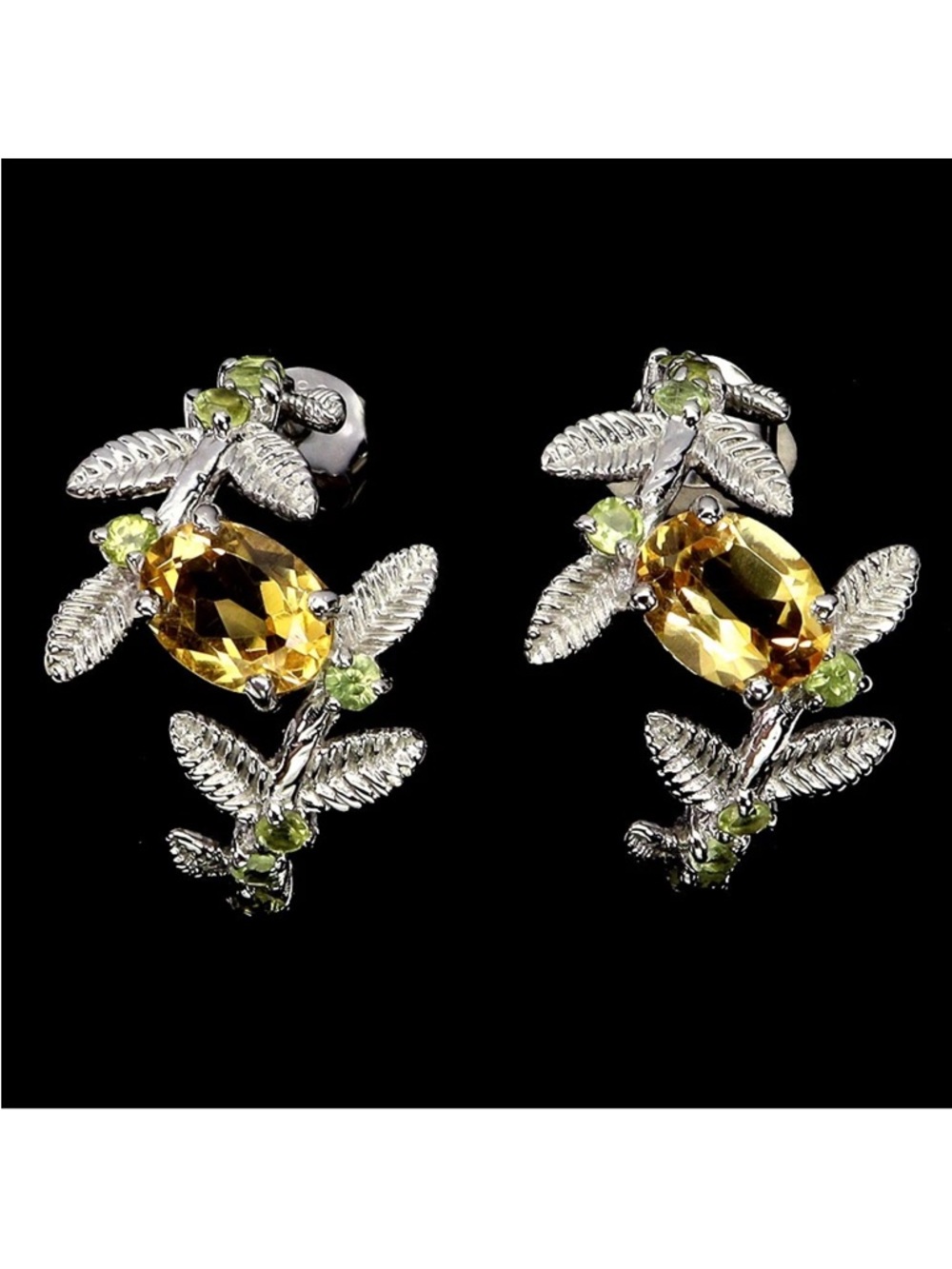 Stunning natural Citrine & Peridot Floral Earrings 925 Sterling Silver